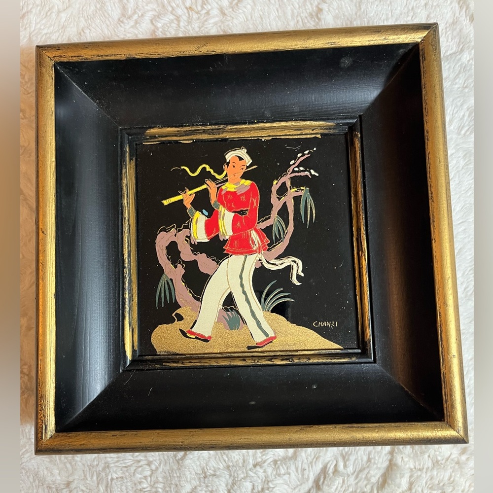Pilkington ceramic tile art by Chanzi. Size 10x10x2 inches.